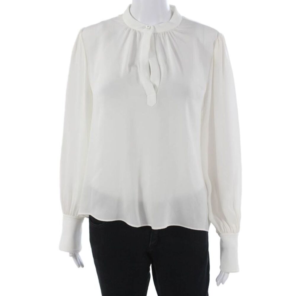 Jonathan Simkhai Women Basic Silk High Neck Long Sleeve Blouse White Size S
